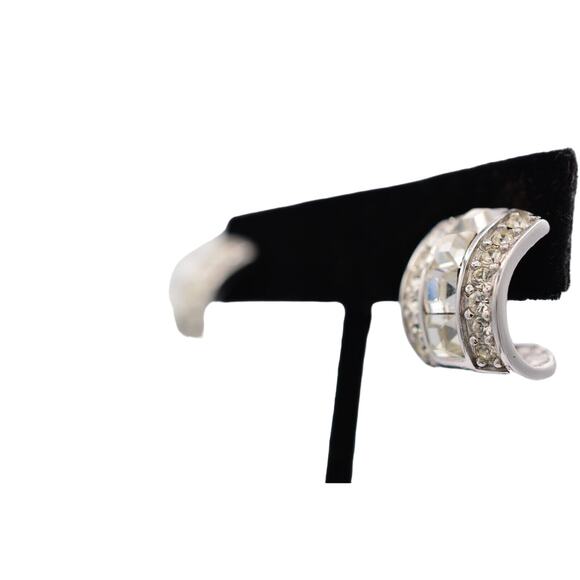 Givenchy Crystal Hoops Earrings Square Rhinestone Silver Vintage Signed BinAI - Picture 2 of 12